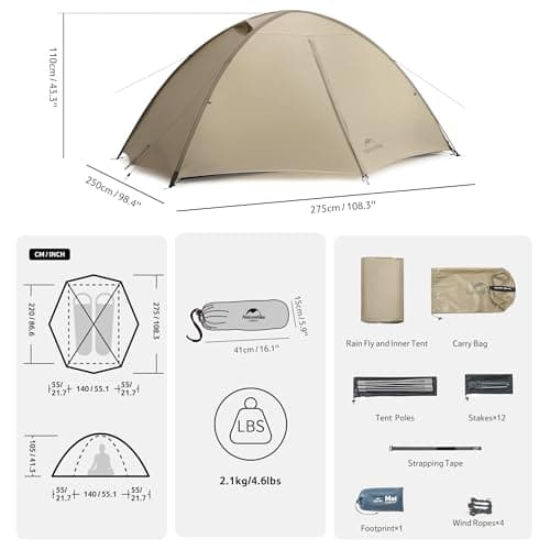 Naturehike Giling 2 Person Tent One-piece Quick Setup in 2 Minute 20D Nylon Hiking Backpacking 4 Season Lightweight PU 3000mm Tent for Bikepacking, Camping Outdoor and Cycling — view 6
