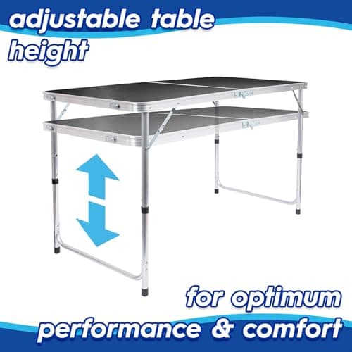Harbour Housewares 120cm (4ft) Height Adjustable Aluminium Folding Picnic Table with 4 Chairs - Black - 4-Seater Foldable Portable Outdoor Garden Patio Camping BBQ Dining Trestle Furniture — view 5
