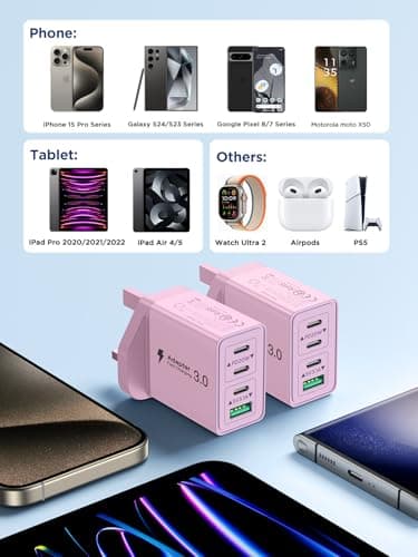 2-Pack USB C Plug, 40W USB C Charger Fast Charge 4 Port PD Type C Charging Plugs + QC USBPlug UK USBC Power Adapter Multi Plugs Samsung Charger Plug for iPhone 16, iPad, Samsung, Huawei, Xiaomi, Oppo — view 5
