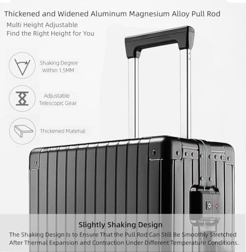 All Aluminum Hardshell Luggage with Lock, Zipperless Hardside Carry on Suitcase with Spinner Wheels, Checked Aluminium Suitcase Metal Rolling Luggage Case for Business, Travel (Black, 24 inch) — view 5