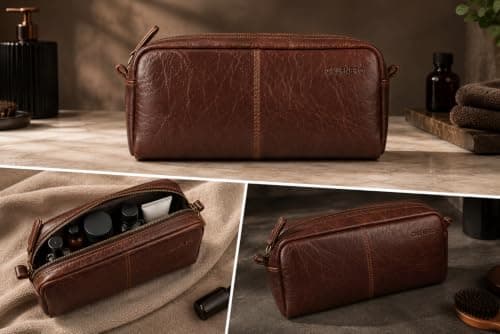Calfnero Genuine Leather Toiletry Bag for Men & Women | Premium Leather Travel-Pouch | Toiletry Organizer | Cosmetic & Shaving Kit Bag | Unisex Travel Dopp Kit — view 2
