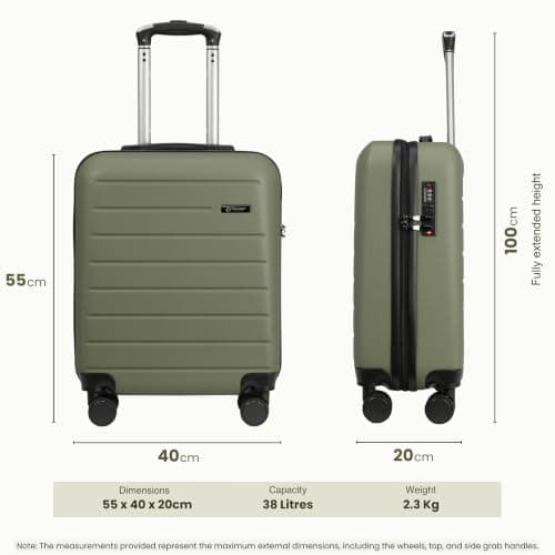 Rocklands® Lightweight 4 Wheel Hard Shell Luggage Suitcase Ryanair Cabin Carry on Travel Bag 55x40x20 (Olive Green) — view 6