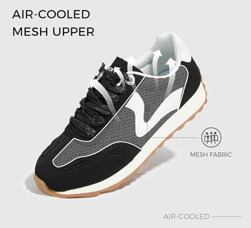 LUCKY STEP Women's Fashion Sneakers Trendy Tennis Shoes Neutral Stylish Retro Trainers Casual Running Walking Shoes (Black, 11US-42EU-9UK) — view 4
