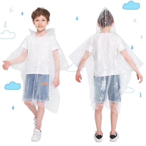 Opret Disposable Rain Ponchos 5 Pack for Kids, Emergency Raincoats — view 6