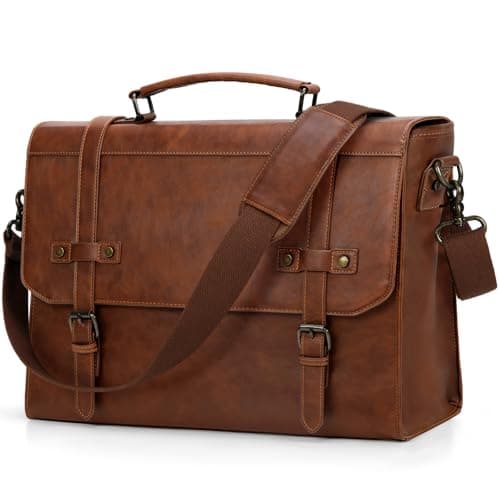 RAINSMORE Messenger Bag PU Leather Laptop Bag 17.3 Inch Briefcase for Men