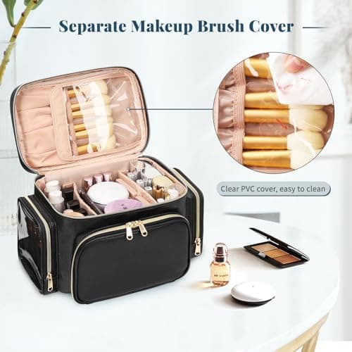 Large Makeup Bag with Brushes Compartments Travel Toiletry Bags for Women — view 4