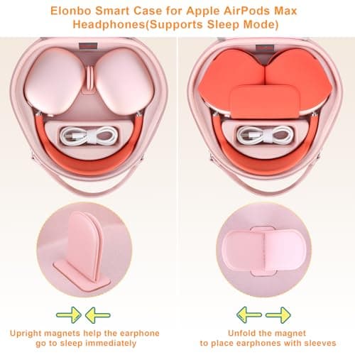 Elonbo Hard Carrying Case for Apple AirPods Max 2 Wireless Over-Ear Headphones, New AirPods Max Bluetooth Headphones Travel Protective Cover Earphone Protector Storage Bag, Pink — view 2