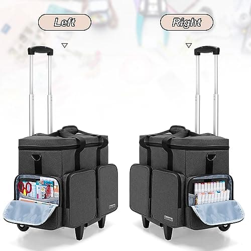 CURMIO Rolling Scrapbook Tote, Craft Bag on Wheels for Scrapbooking, Black — view 4