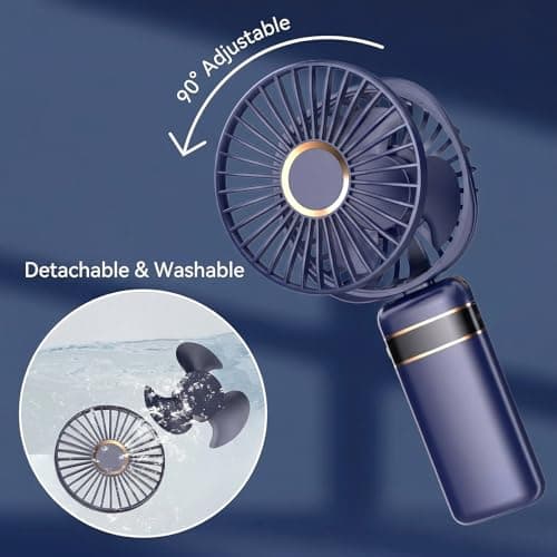 CNMTCCO Handheld Fan Rechargeable, Portable Fan with 5 Speeds 3600mAh, Foldable Desk Fan with LED Display, Personal Hand Held Fans, Powerful Mini Fan for Home Office Outdoor Travel Camping (Blue) — view 6