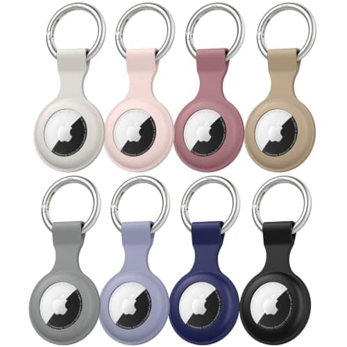 8 Pack Airtag Holder Case for AirTag 2nd & 1st Generation, Silicone Protective Case Cover with Keychain for Air Tag Holder GPS Tracker Item for Kids' Backpacks, Dog Collars, Luggage