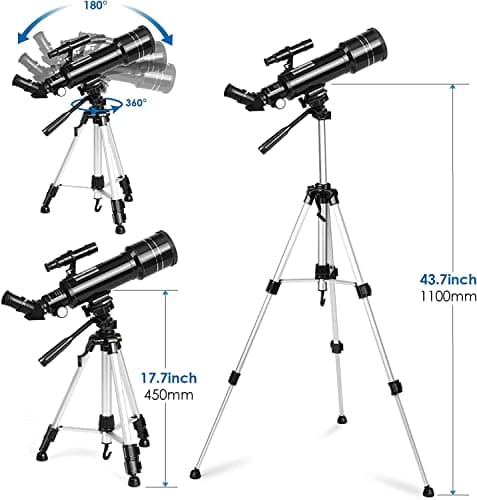 Astronomical Telescope, Pro 400/70 FMC Refractor Telescopes with Adjustable Tripod & & Finder Compass Portable Travel Telescope Perfect Portable Scope for Adult Children Teens — view 2