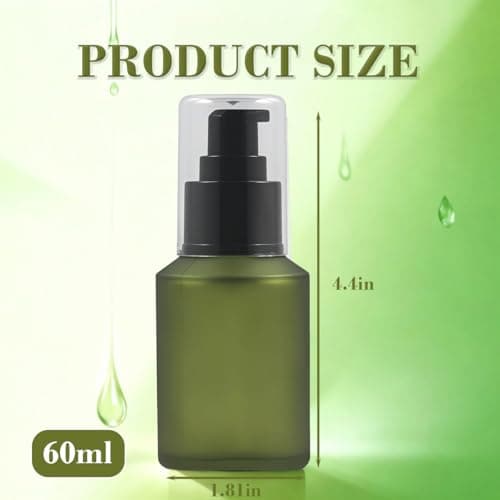 ericotry 1PCS 60ml/2oz Green Empty Glass Pump Lotion Bottle Cosmetic Container Essence Emulsion Sample Dispenser with Black Pump Head and Anti-Dust Cap — view 2