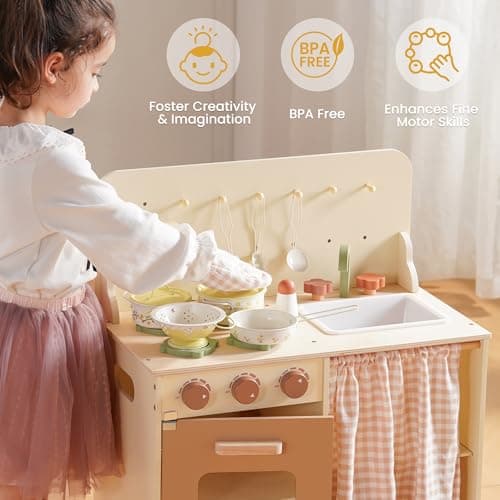 ROBUD Pots and Pans Playset, 8PCS Toy Kitchen Accessories Utensils Set, Kids Kitchen Cooking Set for Pretend Play Food, Kids Gifts for Girls Boys 3 Year Old +, Yellow — view 2