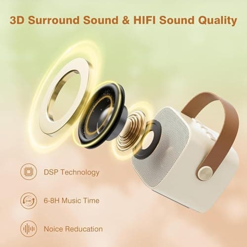 2026 Mini Karaoke Machine for Kids Adults, Portable Bluetooth Speaker with 2 Wireless Microphones, MP3 Music Player for Girls Boys 3-11,12+ Years Old, Gifts for Family Home Birthday Party (Beige) — view 2