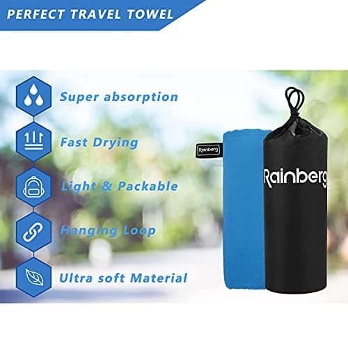 Rainberg Microfiber Towel (180x90cm), Large Gym Towel, Quick Dry Towel – Fast Drying, Super Absorbent, Ultra Compact, Lightweight, Great for Camping, Gym, Beach & Swimming (Blue) — view 5
