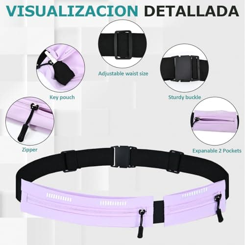 Running Belt Waist Bag, Orange, Dual Zip Pockets, Adjustable Elastic Strap with Reflective Strips (Purple) — view 5