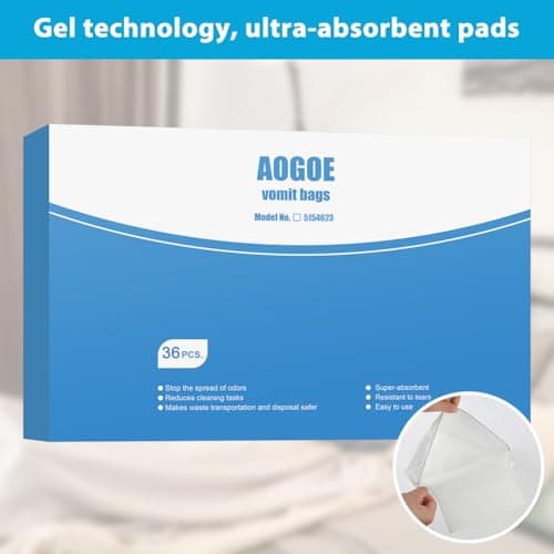 AOGOE Absorbent Sick Bags, 36 Pack Leak Resistant Vomit Bags, Turns Vomit into Gel, 1000ml Portable Sick Bag for Car Travel, Boat or Plane, No Mess Travel Sick Bags for Kids and Pregnancy, Zero Odour — view 3