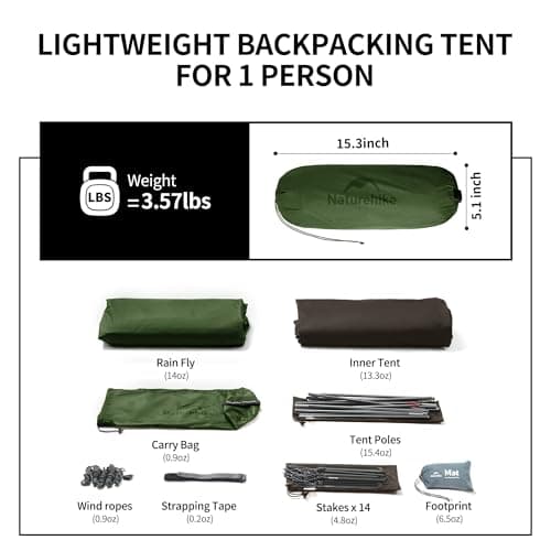 Naturehike Cloud Up Pro Camping Tent, 1 Person, Forest Green — view 5