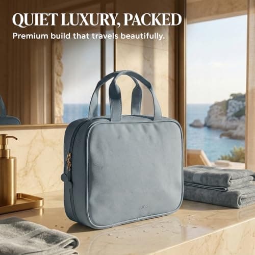 LUGG Travel Toiletry Bag - Toiletry Bags for Women with Hanging Hook, Spacious Waterproof Makeup Bag, Multiple Compartments, Multipurpose Travel & Holiday Essentials, 19 x 8 x 25 cm - Gunmetal — view 3