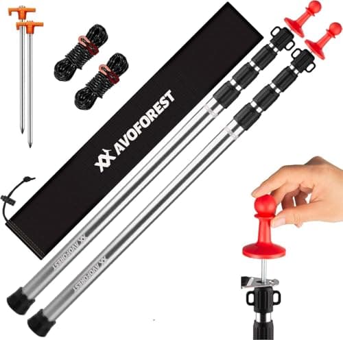 AVOFOREST Tent Poles, Telescoping Tarp Poles, Aluminium Adjustable Camping Tent Poles for Tarp with Lightning Protection Cap Awning Poles Set for Canopy Porch Sun Sails Awning, 88-265cm (Silver)