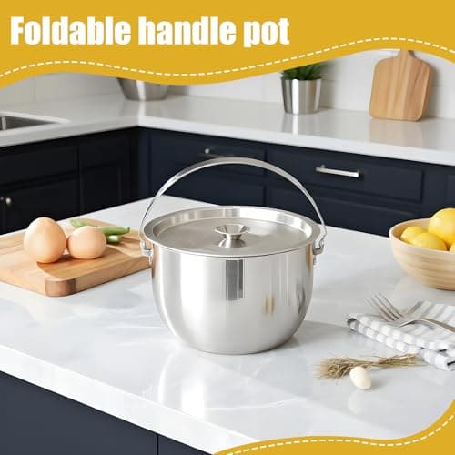 Campfire Pot,Camping Cookware Large Backpacking Pot - Stainless Steel Straining Bowl with Lid, Outdoor Gear for Travel Fishing Hiking Hunting BBQ Home Picnic — view 6
