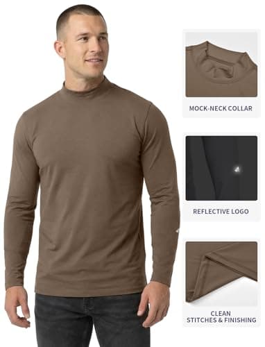 Zengjo Mock Neck Thermal Baselayer Top for Men - Long Sleeve Base Layer Shirt (Light Brown, L) — view 4