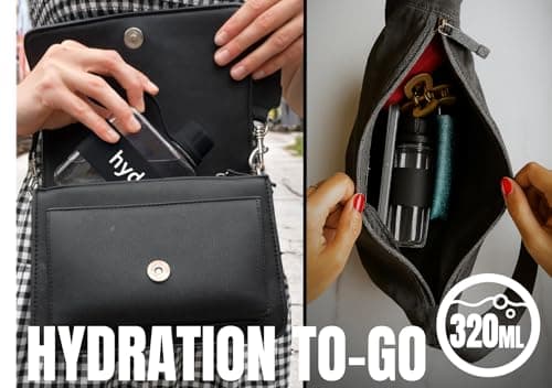 hydr™ v2 Flat Water Bottle For Handbag & Flexible Cleaning Brush | 320ml Tritan BPA Free Slim Travel Water Bottle, small water bottle for handbag (Nero Black) — view 3