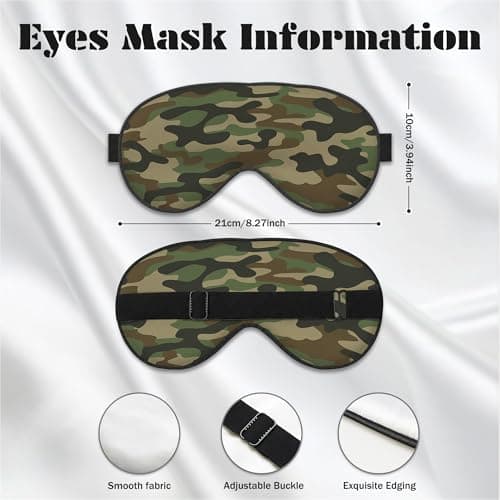 1 Pack Green Camouflage Silk Sleep Mask Ultra Soft Zero Pressure Eye Adjustable Strap,Suitable for Side Sleeping — view 3