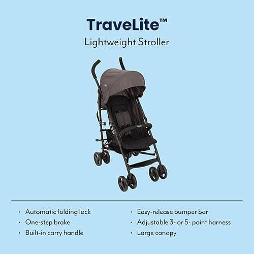 Graco TraveLite Compact Stroller/Pushchair - Suitable from birth to approx. 3 years (15kg). Lightweight at only 7kg, Black/Grey fashion — view 2