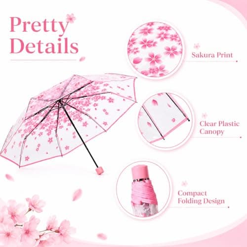 VIPOPICO Clear Umbrella for Women – Manual Open/Close Foldable Compact Travel Umbrella with Frosted Handle | Transparent See-Through Dome | Ideal for Weddings, Bridal Events & Daily Use(1, Pink) — view 5