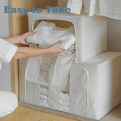 Goesort 3 Pack Clothes Storage Boxes with Steel Frame Support, 22L Moving Bag Wardrobe Storage Organiser Packing Boxes for Moving House with Clear Windows for Towel Duvet Sweater Bedding, Grey — view 5