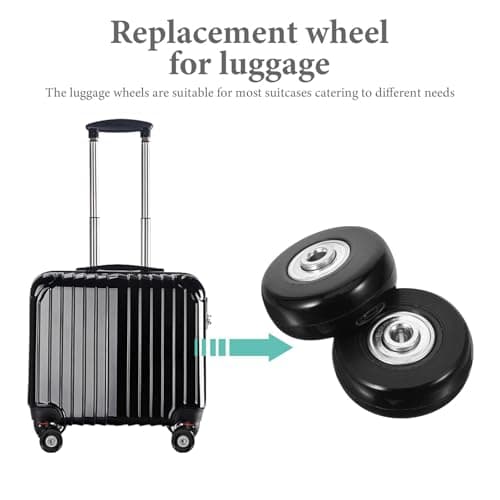 Luggage Replacement Wheels Black Rubber Metal Suitcase, 2pcs — view 3
