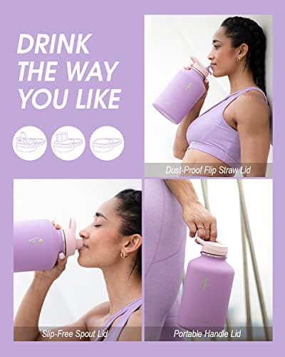Coolflask 2L Water Bottle Insulated with PU Leather Sleeve & 3 Lids — view 5