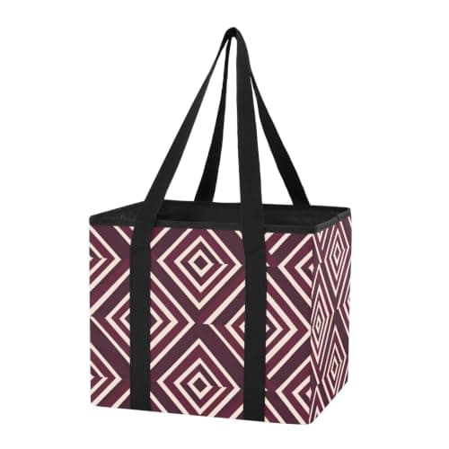 Car Trunk Organizer Reusable Bag for Shopping Shapes Maroon Pattern Cute Foldable Grocery Totes with Reinforced Bottom for Kitchen Storage, Travel Trips, 1 Pack