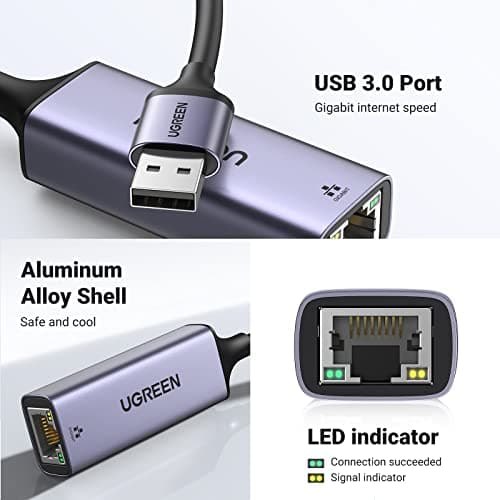 UGREEN USB to Ethernet Adapter, Plug and Play 1Gbps Aluminium Adapter — view 4