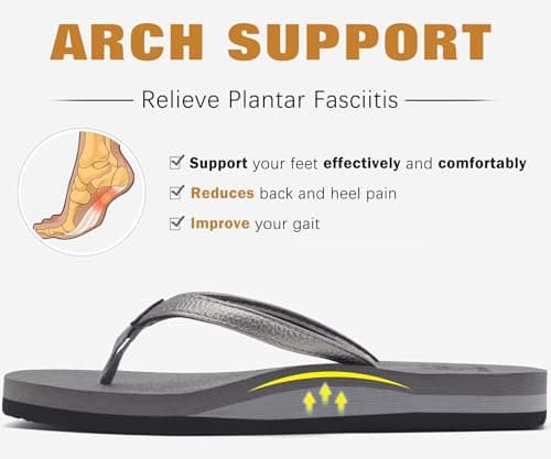 KuaiLu Flip Flops Women Fabric Arch Support Sandals Beach Thong Grey 6 — view 5