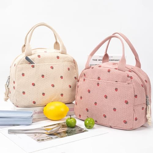 Pink Insulated Kids Lunch Bags, Strawberry Kids Lunch Bags Cooler Tote, Cream Cooler Tote Lunch Box for Women & Kids, Large Lunch Box for Women, Femme Womens Lunch Bag for Work, Picnic, Camping — view 6