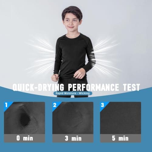 Fiohiros Boys Kids Base Layer,Pro Fleece-Lined Kid Thermal Long Sleeve Top Leggings Set,Athletic Thermal Underwear Football Compression Set for Sport Ski (Black Line 2-Piece Set, 8-9 Years; Size 26) — view 5