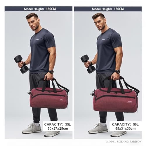FIORETTO 50L Mens Sports Gym Bag with Wet Pocket & Shoe Compartment,Travel Duffle Bag Overnight Bag with Padded Shoulder Strap, Water-Resistant Sports Holdall for Swimming, Basketball Red — view 3