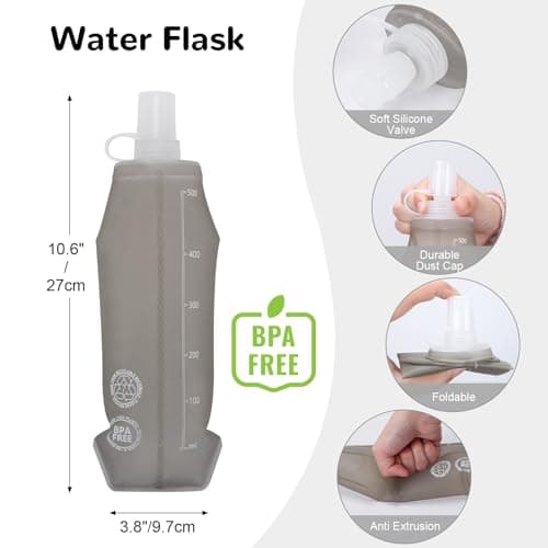 Outplea Breathable Reflective Running Vest with 2 pcs Soft Water Bottle for Men Women, Ultralight Hydration Vest for Jogging Trail Running Cycling Race Marathon, Grey/L — view 6