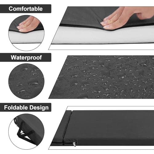 M.J COMFY-LIFE Tri-Fold Exercise Mat, 1.5" Thick Non-Slip Soft Foam Yoga Mat with Carry Strap Handles, Portable Folding Gym Mat for Yoga, Pilates, Gymnastics, Home Workout, Camping (Black) — view 2