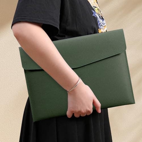 YSDINK PU Leather A4 Document File Folder, Portable and Waterproof File Organizer with Magnetic Snap Closure, Envelope Storage Bag for Office, Home, School, Travel and Business Use (Dark Green) — view 6