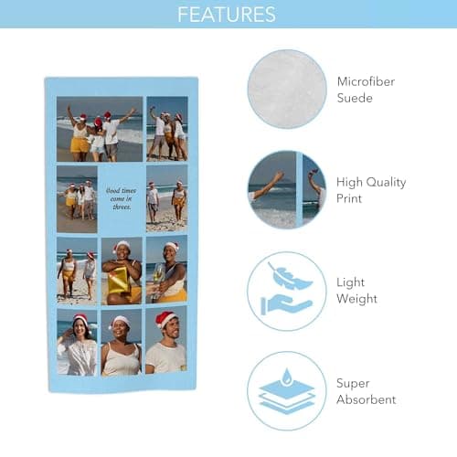 Print Maniacs Custom Personalised Beach Towel Photo Collage with Message Microfibre Large Quick Dry Lightweight Travel Towel Holiday Pool Gym Spa Gift — view 3