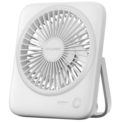 Otlonpe Portable Desk Fan, 4000mAh Small Rechargeable Quiet Personal Fan Battery-Operated & USB-Powered for Table, Travel, Bedroom, Sleeping, Office, Home Use, Cordless, 4-Speed, 6.5 Inches (White)