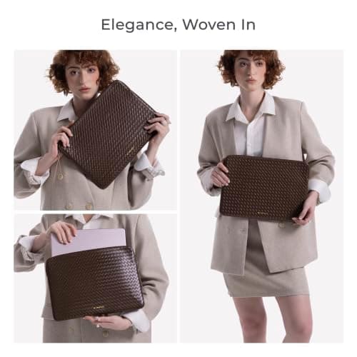 Comfyable Woven-Look Laptop Sleeve Compatible with 15" MacBook Air (Snug Fit) M5 & 14" MacBook Pro M5 Pro/Max 2026 (Loose Fit), Faux Leather Mac Travel Case for Men Women, Mocha Brown — view 2