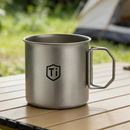 Introti Ultralight Titanium Camping Mug with Folding Handle, Portable Outdoor Coffee Cup for Hiking, Backpacking, Travel, Survival, Lightweight Camp Drinkware, 450ml — view 3