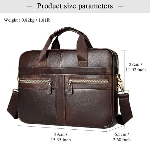 VINBAGGE Genuine Leather Briefcase for Men 14 Inch, Men's Business Laptop Work Bag, Messenger Bag with Adjustable Shoulder Strap, Professional Work Bag for Office Travel Commute — view 6