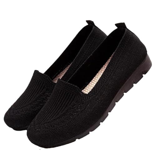 Dyalsa Women's Orthopedic Loafers Slip On Walking Shoes - Breathable Knit Mesh, Non-Slip Soft Sole, Lightweight Arch Support Comfort Flats for Work & Travel Black
