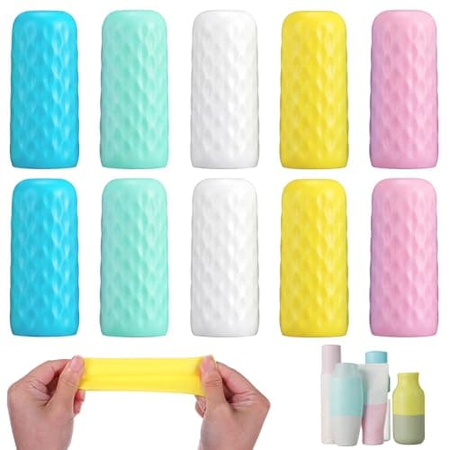 Sibba 10 Pack Travel Essentials Silicone Bottle Covers, Spill Proof Bottle Cover, Leak Proofing Elastic Sleeves, Cruise Essential, Fits Various Travel Size Bottles