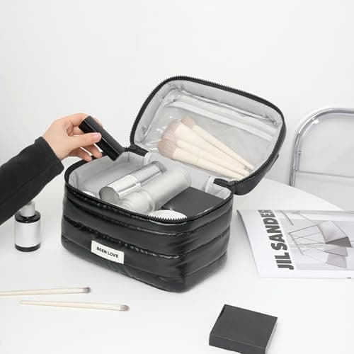 Travel Makeup Bag,Makeup Bag Down Cloth,Large Capacity Make up Case,for Women, Travel, School, Gift (Silvery) — view 5
